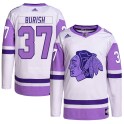 Adidas Chicago Blackhawks Men's Adam Burish Authentic White/Purple Hockey Fights Cancer Primegreen NHL Jersey