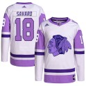 Adidas Chicago Blackhawks Men's Denis Savard Authentic White/Purple Hockey Fights Cancer Primegreen NHL Jersey