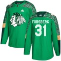 Adidas Chicago Blackhawks Men's Anton Forsberg Authentic Green St. Patrick's Day Practice NHL Jersey