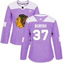 Adidas Chicago Blackhawks Women's Adam Burish Authentic Purple Fights Cancer Practice NHL Jersey