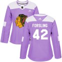 Adidas Chicago Blackhawks Women's Gustav Forsling Authentic Purple Fights Cancer Practice NHL Jersey