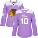 Adidas Chicago Blackhawks Women's Dennis Hull Authentic Purple Fights Cancer Practice NHL Jersey
