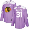 Adidas Chicago Blackhawks Men's Dominik Hasek Authentic Purple Fights Cancer Practice NHL Jersey