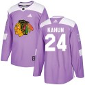 Adidas Chicago Blackhawks Men's Dominik Kahun Authentic Purple Fights Cancer Practice NHL Jersey