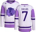 Adidas Chicago Blackhawks Youth Chris Chelios Authentic Hockey Fights Cancer NHL Jersey