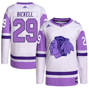 Adidas Chicago Blackhawks Youth Bryan Bickell Authentic White/Purple Hockey Fights Cancer Primegreen NHL Jersey