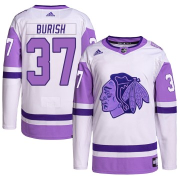 Adidas Chicago Blackhawks Youth Adam Burish Authentic White/Purple Hockey Fights Cancer Primegreen NHL Jersey