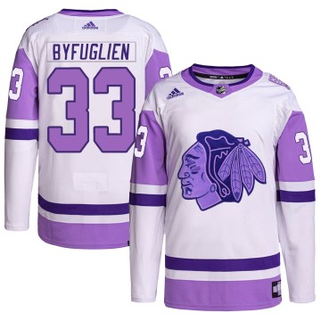 Adidas Chicago Blackhawks Youth Dustin Byfuglien Authentic White/Purple Hockey Fights Cancer Primegreen NHL Jersey