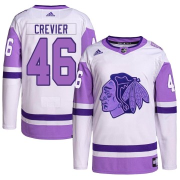 Adidas Chicago Blackhawks Youth Louis Crevier Authentic White/Purple Hockey Fights Cancer Primegreen NHL Jersey