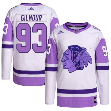 Adidas Chicago Blackhawks Youth Doug Gilmour Authentic White/Purple Hockey Fights Cancer Primegreen NHL Jersey
