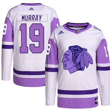 Adidas Chicago Blackhawks Youth Troy Murray Authentic White/Purple Hockey Fights Cancer Primegreen NHL Jersey