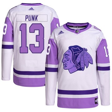 Adidas Chicago Blackhawks Youth CM Punk Authentic White/Purple Hockey Fights Cancer Primegreen NHL Jersey