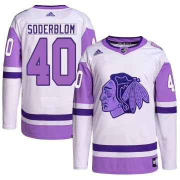 Adidas Chicago Blackhawks Youth Arvid Soderblom Authentic White/Purple Hockey Fights Cancer Primegreen NHL Jersey