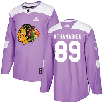 Adidas Chicago Blackhawks Youth Andreas Athanasiou Authentic Purple Fights Cancer Practice NHL Jersey