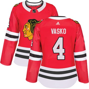 Adidas Chicago Blackhawks Women's Elmer Vasko Authentic Red Home NHL Jersey