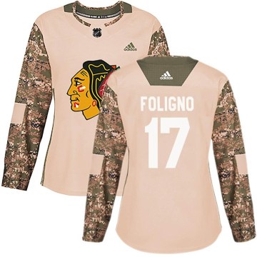 Chicago Blackhawks Women's Nick Foligno Authentic Camo adidas Veterans Day Practice NHL Jersey