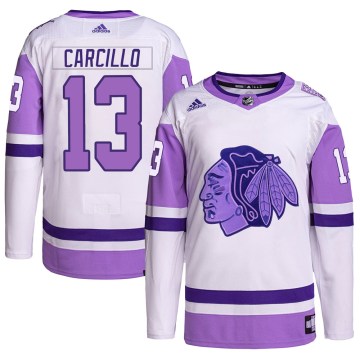 Adidas Chicago Blackhawks Men's Daniel Carcillo Authentic White/Purple Hockey Fights Cancer Primegreen NHL Jersey