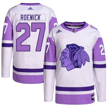 Adidas Chicago Blackhawks Men's Jeremy Roenick Authentic White/Purple Hockey Fights Cancer Primegreen NHL Jersey