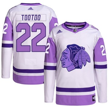 Adidas Chicago Blackhawks Men's Jordin Tootoo Authentic White/Purple Hockey Fights Cancer Primegreen NHL Jersey