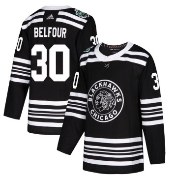 Adidas Chicago Blackhawks Youth ED Belfour Authentic Black 2019 Winter Classic NHL Jersey