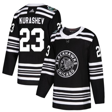 Adidas Chicago Blackhawks Youth Philipp Kurashev Authentic Black 2019 Winter Classic NHL Jersey