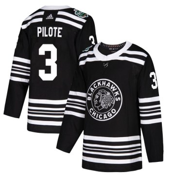 Adidas Chicago Blackhawks Youth Pierre Pilote Authentic Black 2019 Winter Classic NHL Jersey