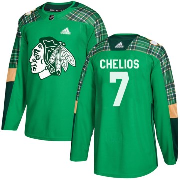 Adidas Chicago Blackhawks Men's Chris Chelios Authentic Green St. Patrick's Day Practice NHL Jersey