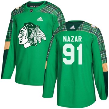 Adidas Chicago Blackhawks Men's Frank Nazar Authentic Green St. Patrick's Day Practice NHL Jersey