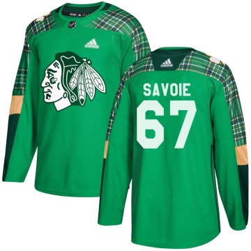 Adidas Chicago Blackhawks Men's Samuel Savoie Authentic Green St. Patrick's Day Practice NHL Jersey
