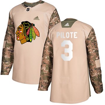 Adidas Chicago Blackhawks Youth Pierre Pilote Authentic Camo Veterans Day Practice NHL Jersey