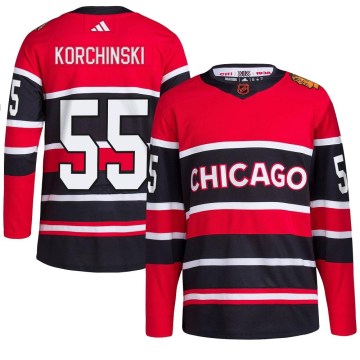 Adidas Chicago Blackhawks Youth Kevin Korchinski Authentic Red Reverse Retro 2.0 NHL Jersey
