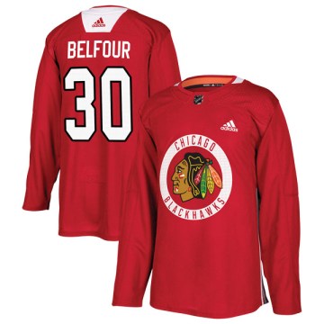 Adidas Chicago Blackhawks Men's ED Belfour Authentic Red Home Practice NHL Jersey