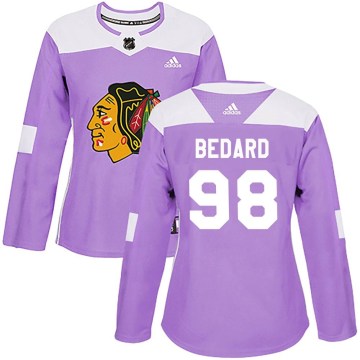 Adidas Chicago Blackhawks Women's Connor Bedard Authentic Purple Fights Cancer Practice NHL Jersey