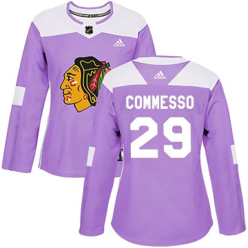 Adidas Chicago Blackhawks Women's Drew Commesso Authentic Purple Fights Cancer Practice NHL Jersey