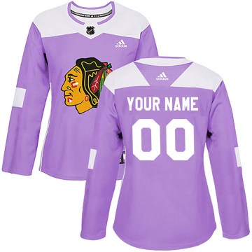 Adidas Chicago Blackhawks Women's Custom Authentic Purple Custom Fights Cancer Practice NHL Jersey