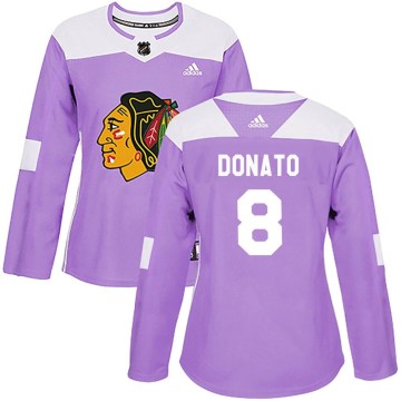 Adidas Chicago Blackhawks Women's Ryan Donato Authentic Purple Fights Cancer Practice NHL Jersey