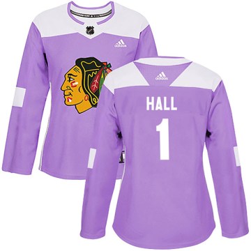 Adidas Chicago Blackhawks Women's Glenn Hall Authentic Purple Fights Cancer Practice NHL Jersey