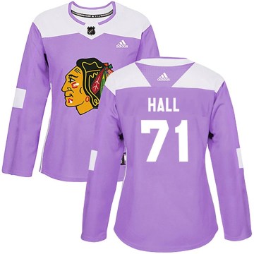 Adidas Chicago Blackhawks Women's Taylor Hall Authentic Purple Fights Cancer Practice NHL Jersey