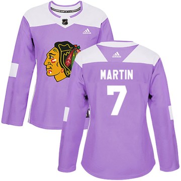 Adidas Chicago Blackhawks Women's Pit Martin Authentic Purple Fights Cancer Practice NHL Jersey