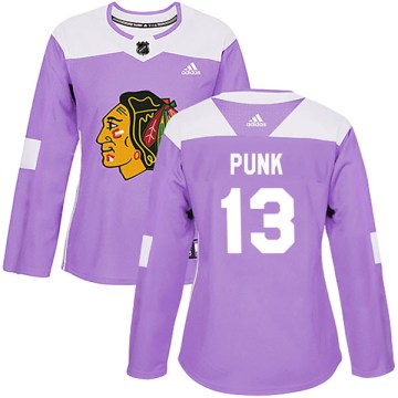 Adidas Chicago Blackhawks Women's CM Punk Authentic Purple Fights Cancer Practice NHL Jersey