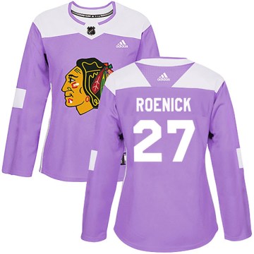 Adidas Chicago Blackhawks Women's Jeremy Roenick Authentic Purple Fights Cancer Practice NHL Jersey
