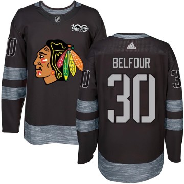 Chicago Blackhawks Men's ED Belfour Authentic Black 1917-2017 100th Anniversary NHL Jersey