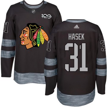 Chicago Blackhawks Men's Dominik Hasek Authentic Black 1917-2017 100th Anniversary NHL Jersey