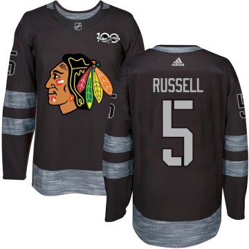 Chicago Blackhawks Men's Phil Russell Authentic Black 1917-2017 100th Anniversary NHL Jersey