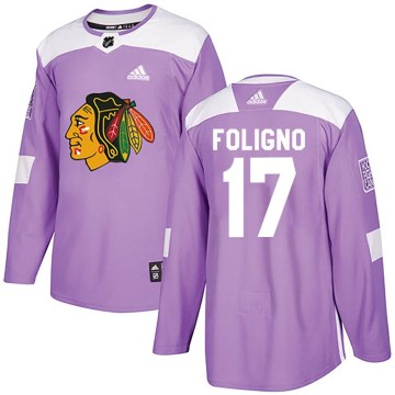 Adidas Chicago Blackhawks Men's Nick Foligno Authentic Purple Fights Cancer Practice NHL Jersey