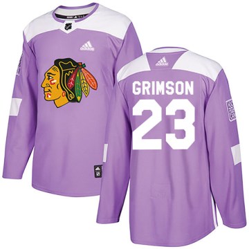 Adidas Chicago Blackhawks Men's Stu Grimson Authentic Purple Fights Cancer Practice NHL Jersey
