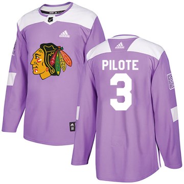 Adidas Chicago Blackhawks Men's Pierre Pilote Authentic Purple Fights Cancer Practice NHL Jersey