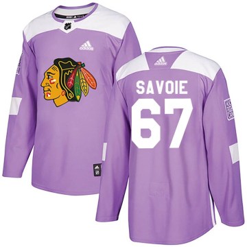 Adidas Chicago Blackhawks Men's Samuel Savoie Authentic Purple Fights Cancer Practice NHL Jersey
