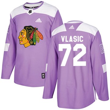 Adidas Chicago Blackhawks Men's Alex Vlasic Authentic Purple Fights Cancer Practice NHL Jersey