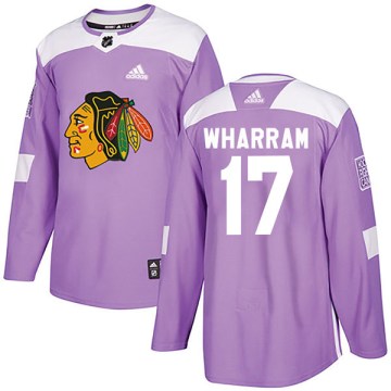 Adidas Chicago Blackhawks Men's Kenny Wharram Authentic Purple Fights Cancer Practice NHL Jersey